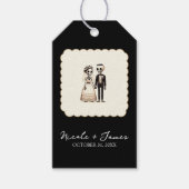 Cartooneskelet Bruid + Bruidegom Whimsical Huwelij Cadeaulabel (Voorkant)