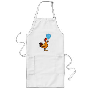Cartoonhaan met blauwe ballon lang schort