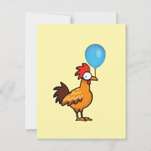 Cartoonhaan met blauwe ballon notitiekaartje