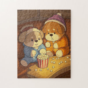 Cartoonhonden puppies met popcorn legpuzzel