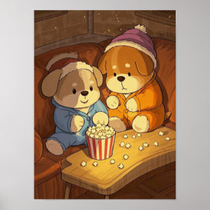 Cartoonhonden puppies met popcorn poster