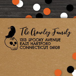 Cartoonish Skull & Raven Halloween Retouradres Zelfinktende Stempel
