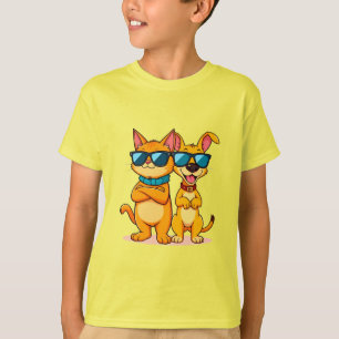 Cartoonkat en -hond die een zonnebril dragen t-shirt
