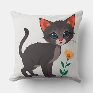 Cartoonkat Staand bij een Gele Bloem Kussen