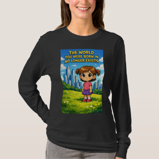 Cartoonmeisje verliest onschuld Vergangenheid vs T T-shirt