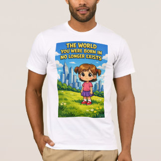 Cartoonmeisje verliest onschuld Vergangenheid vs T T-shirt