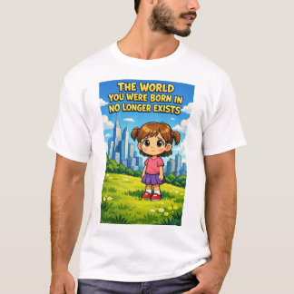 Cartoonmeisje verliest onschuld Verleden vs Toekom T-shirt