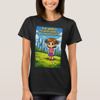 Cartoonmeisje verliest onschuld Verleden vs Toekom T-shirt