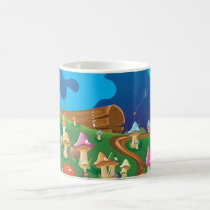 Cartoonpaddenstoelen in een weide koffiemok