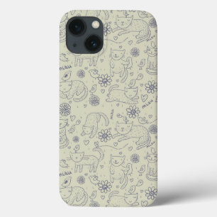 Cartoonpatroon met grappige katten iPhone 13 hoesje