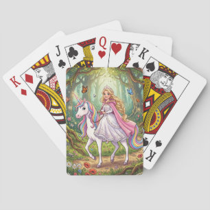 Cartoonprinses die op de eenhoorn rijdt pokerkaarten