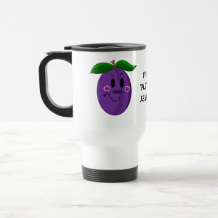Cartoonpruimfruit met gezegde reisbeker