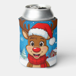 Cartoonrendier Met Kerstmannenhoed Blikjeskoeler