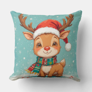 Cartoonrendier Met Kerstmannenhoed Kussen