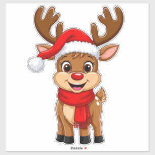 Cartoonrendier Met Kerstmannenhoed Sticker