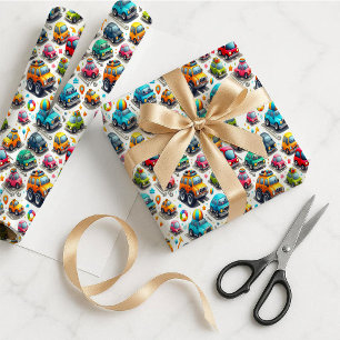 Cartoons Auto's Kleurrijk Kinderen Cadeaupapier