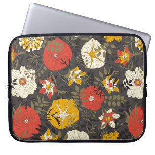cartoons bladeren en bloemen op een donkere achter laptop sleeve