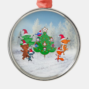 Cartoons dansen rond de kerstboom metalen ornament
