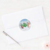 Cartoons dansen rond de kerstboom ronde sticker (Envelop)