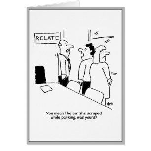 Cartoons voor huwelijksbegeleiding. De auto is vas