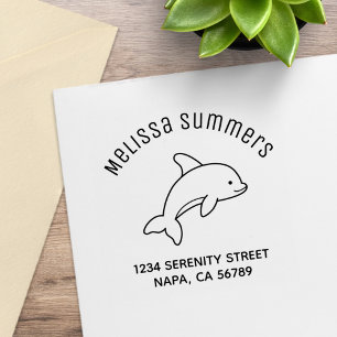 Cartoonspringende dolfijnboogadres 	rubberstempel
