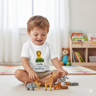 Cartoonstijl L is voor Leeuw Alfabet Baby T-Shirt