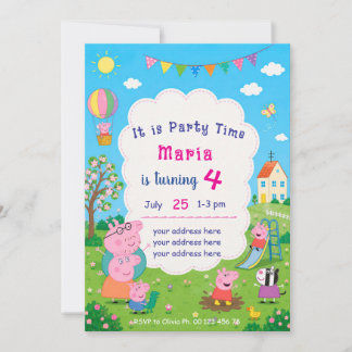 Cartoontje Varkens Thema uitnodiging. Kinderfeestj Kaart