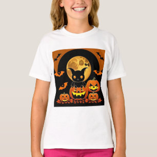 Cartoonvleermuis en pompoenen onder volle maan t-shirt