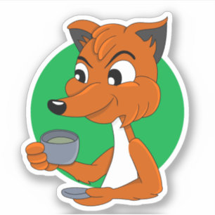 Cartoonvos die thee drinkt - vinyl sticker