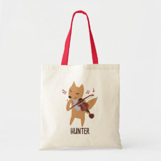 Cartoonvos die vioolmuziek speelt in het bos tote bag