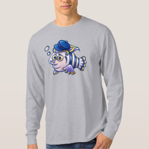 Cartoony Franse vis met baret T-shirt