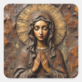 Carved Devotion Wooden Mary Vierkante Sticker (Voorkant)