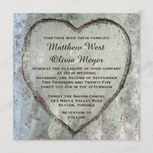 Carved Heart Birch Tree Wedding Kaart