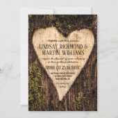 Carved Heart Country Rustic Tree Wedding Kaart (Voorkant)