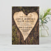 Carved Heart Country Rustic Tree Wedding Kaart (Staand voorkant)