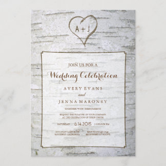 Carved Heart in Tree Wedding Invitation Kaart