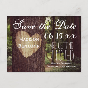 Carved Heart Rustic Tree Save the Date Briefkaarte Aankondigingskaart