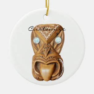 Carved Maori Tiki Face Thunder_Cove Keramisch Ornament