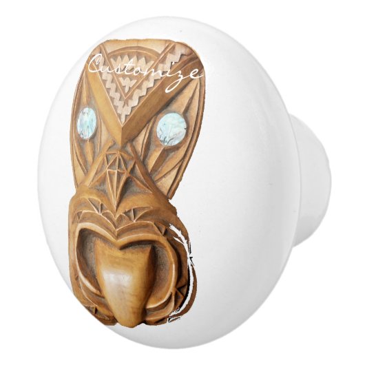 Carved Maori Tiki Face Thunder_Cove Keramische Knop (Rechts)
