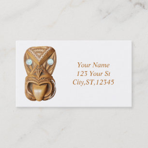 Carved Maori Tiki Face Thunder_Cove Visitekaartje