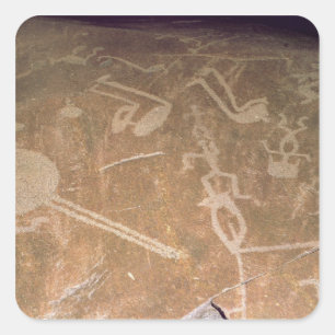 Carved petroglyph die cijfers afgeeft vierkante sticker