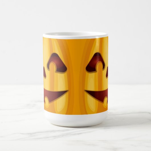 Carved pomkin glimlachend Halloween design Magische Mok (Midden)