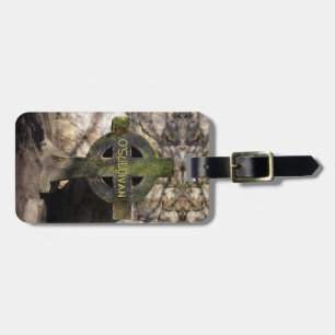 Carved Stone Celtic Cross - aangepaste naam Bagagelabel