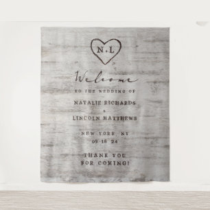 Carved Sweethearts Rustic Birch Wedding Welcome Wandkleed