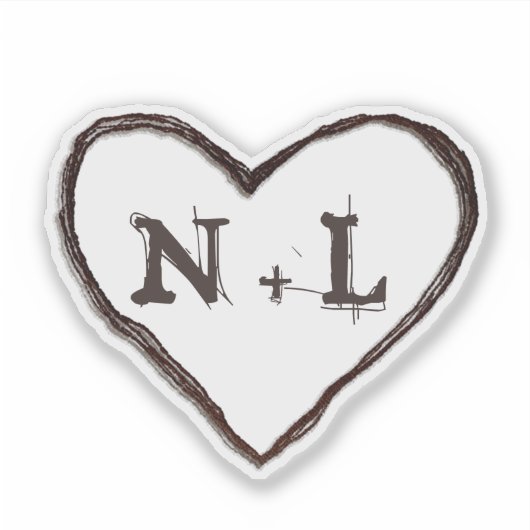 Carved Sweethearts Rustic Heart Initialen Monogram Sticker (Voorkant)