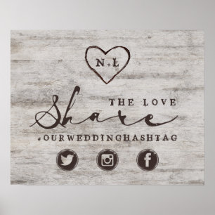 Carved Sweethearts Share the Love Wedding Sign Poster