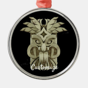 Carved Tiki Sculpture Thunder Metalen Ornament