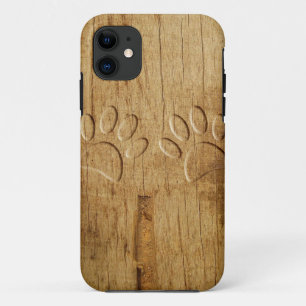 Carved Wood Dog Paw Print iPhone 11 Hoesje