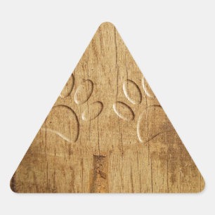 Carved Wood Dog Paw Print Driehoek Sticker