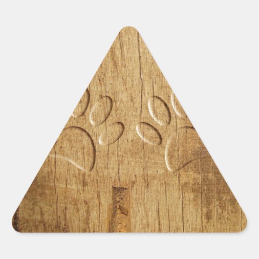 Carved Wood Dog Paw Print Driehoek Sticker (Voorkant)